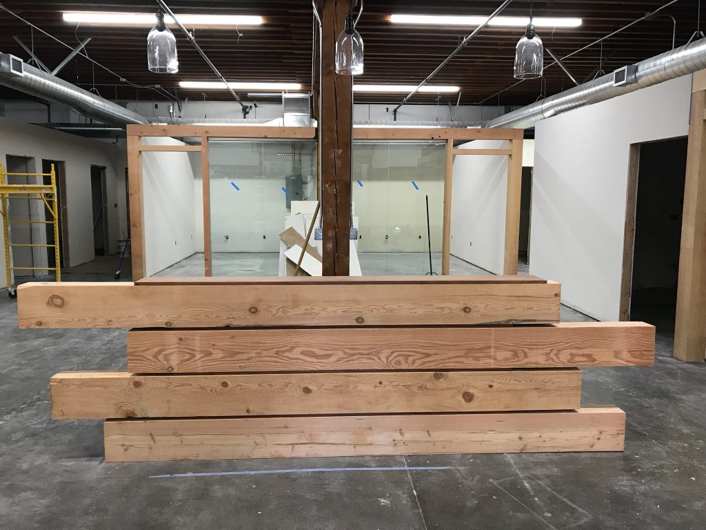 Front desk being built